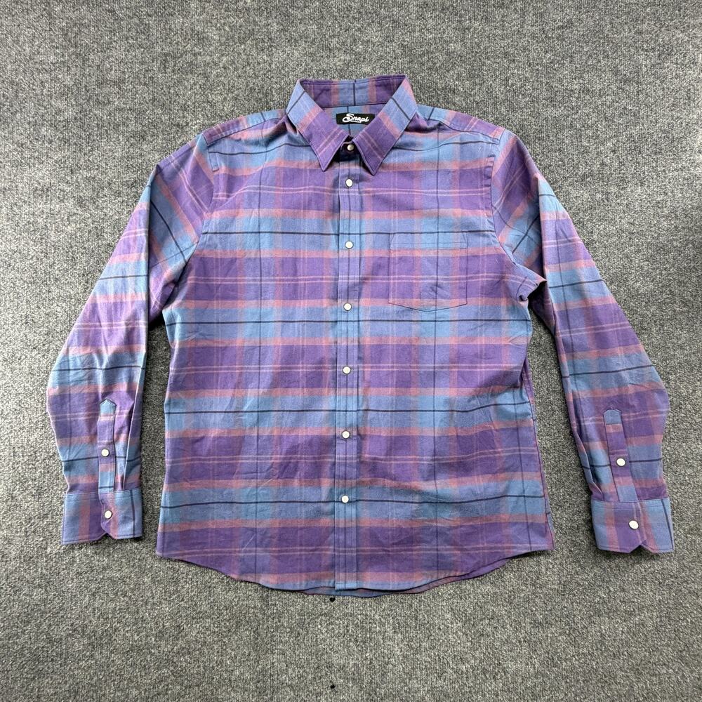 Snaps Clothing Co Shirt Mens XL Purple Blue Plaid Flannel Long Sleeve Button Up